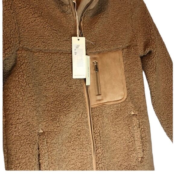 KIDS Girl Copper Key Khaki Tan Beige Faux Fur Jacket Coat Front Pocket - Picture 4 of 8